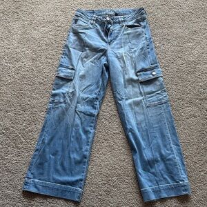 American Eagle Outfitters Light Blue Super High Rise Baggy Wide Leg Cargo Jeans